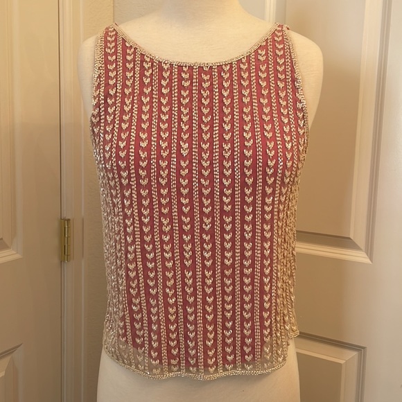 TOPSHOP beaded tank top in pink and beige in wpmen’s US size 4 - Picture 7 of 9